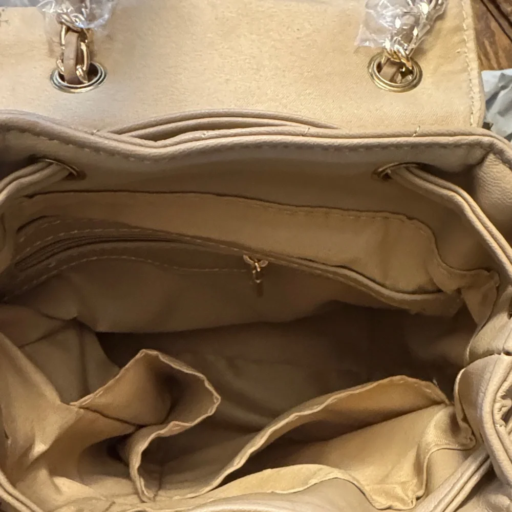 BeBes Hera Small Elegant‎ Taupe Backpack with Gold Accents